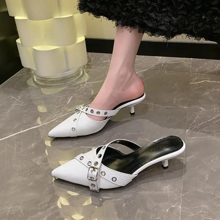 Женские летние новые модные дизайнерские сексуальные сандалии с металлической пряжкой и острым носком, повседневные вечерние платья, женские тапочки Zapatos