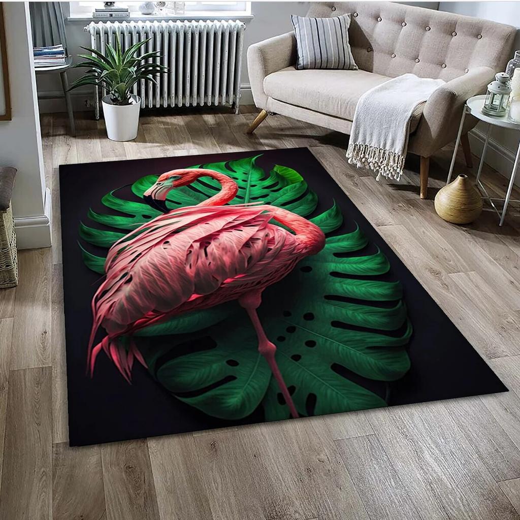 Cartoon Pink Flamingo Bird Rainforest Carpet Rug for Home Living Room Bedroom Sofa Doormat Decor,kid Area Rug Non-slip Floor Mat