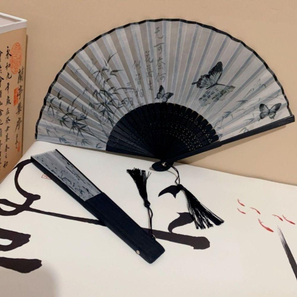 Веер для классического танца в китайском стиле, высококачественный веер с росписью тушью, новый складной веер с кисточками