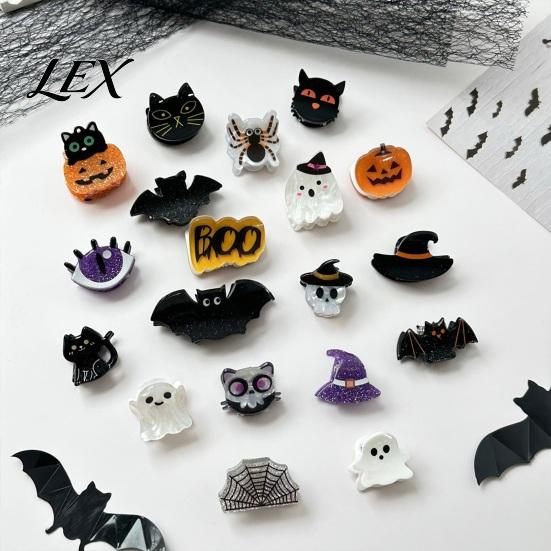 Funny Halloween Hair Ornaments Claw Clip, Cute Headdress, Glitter Acrylic Bat Pumpkin Clips Black Cat Spider Ghost Pattern Accessories for Women Girls