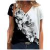 Fashion Spring Flower Print Blouses Short Sleeved V-Neck T Shirts Casual