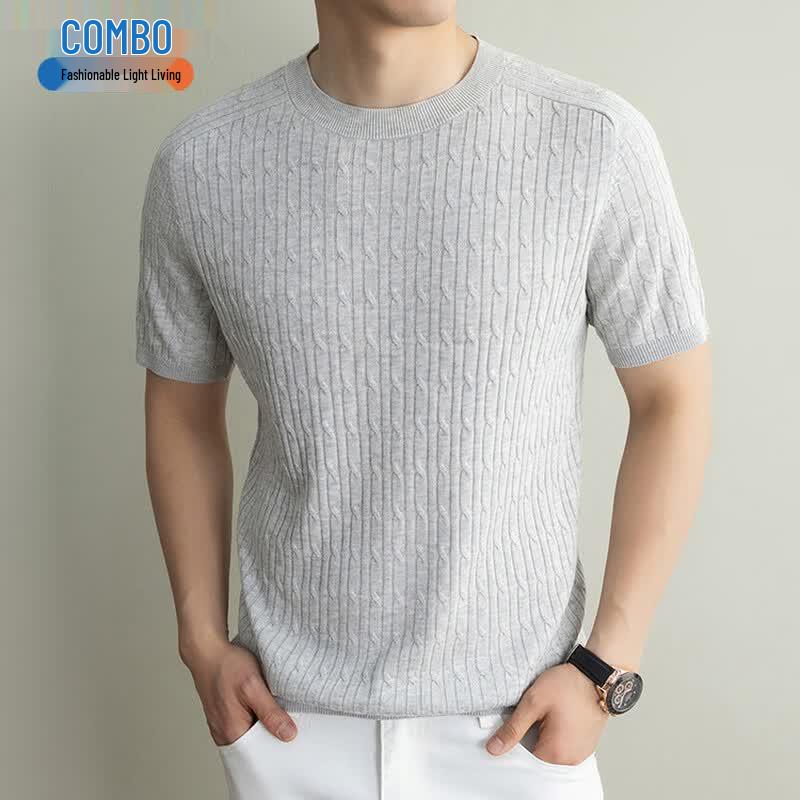 Men's Knitted Short Sleeve Round Neck T-Shirt