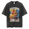 Hot Anime Demon Slayer Kokushibo Graphic Print Washed T Shirt Men Vintage Cotton Tshirts Manga Casual Tee Harajuku Male T-shirt