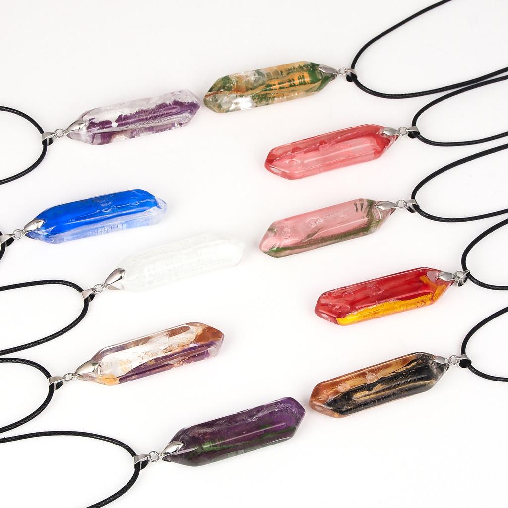 Натуральный камень Ожерелье-шестиугольник с хрустальным кулоном-пулей для ношения Мода