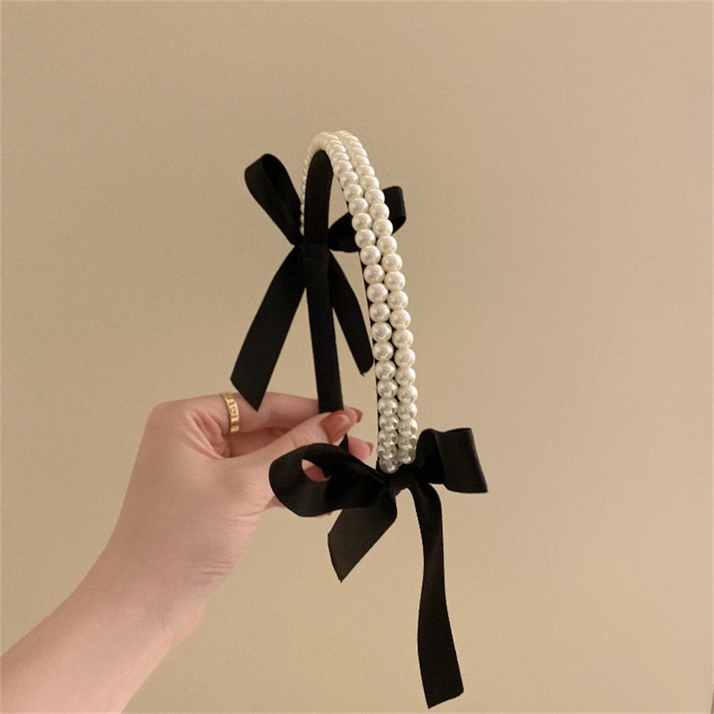 Hair Accessories Pearl Bow Bezel Headwear Hairband Headband Hair Bands Hair Hoop