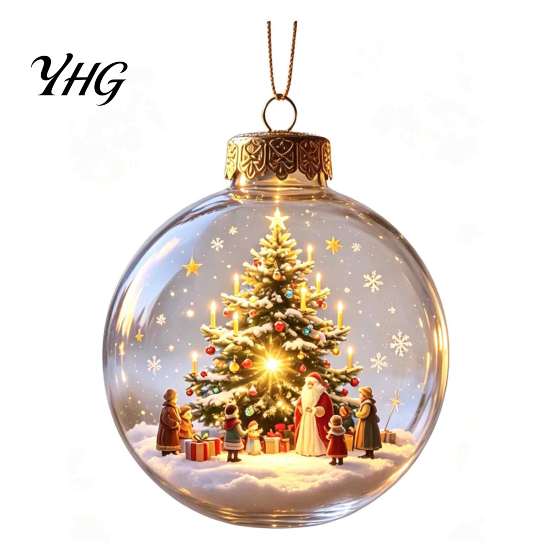 Xmas Fireplace Hanging Ornaments Glowing Christmas Story Ornament, Light-Up 3D Ball with Warm LED, Mini Garden Holiday Scene Clear Decoration