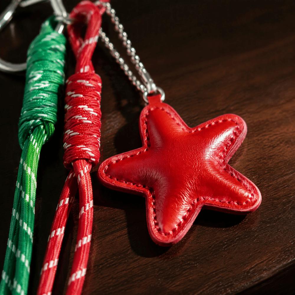 Red Star Christmas Bag Charm Cute Santa Reindeer Pendant Lovely Crochet Keychain Holiday