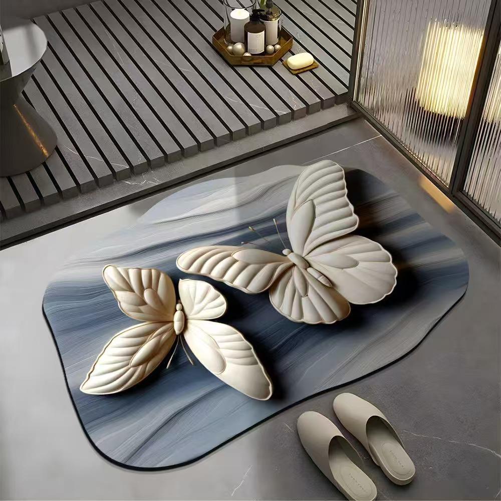 Luxurious 3D Floral Butterfly Diatomaceous Earth Bath Mat - Non-Slip, Quick-Dry, Absorbent Foot Pad