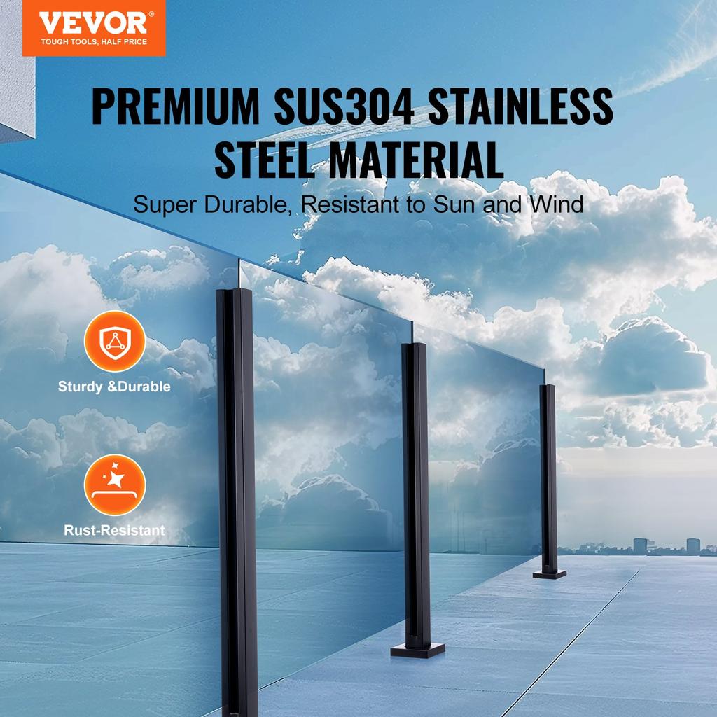 VEVOR Glass Clamp, 41.34" Height Glass Railing Bracket for 0.39 "-0.47 " Thickness Tempered Glass