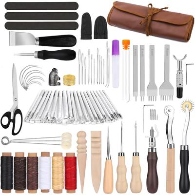 Набор кожаных инструментов Samcos Leathercraft с индивидуальным хранением включает кожу, вощеный риммер с ромбовидным краем для ручного набора для кожаного ремесла, сумку, шило, нож,