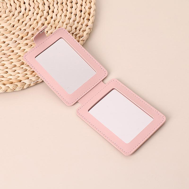 2-стороннее зеркало для макияжа, однотонное, из искусственной кожи, простое, портативное, складное, для студентов, компактное, симпатичное, карманное зеркало