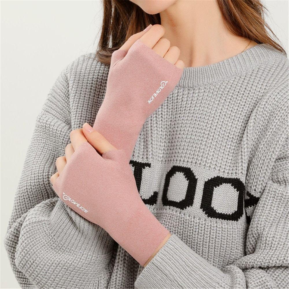 Women Warmth Autumn Knitted Gloves Half-finger Fingerless Mittens Plush
