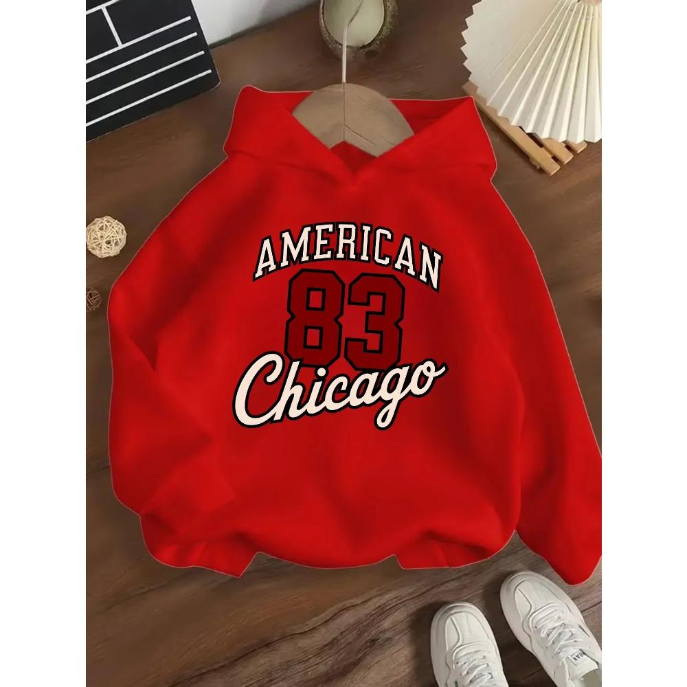 Autumn/Winter Boys' and Girls' Hooded Sweatshirts with Chicago Digital Print Casual Sports Tops