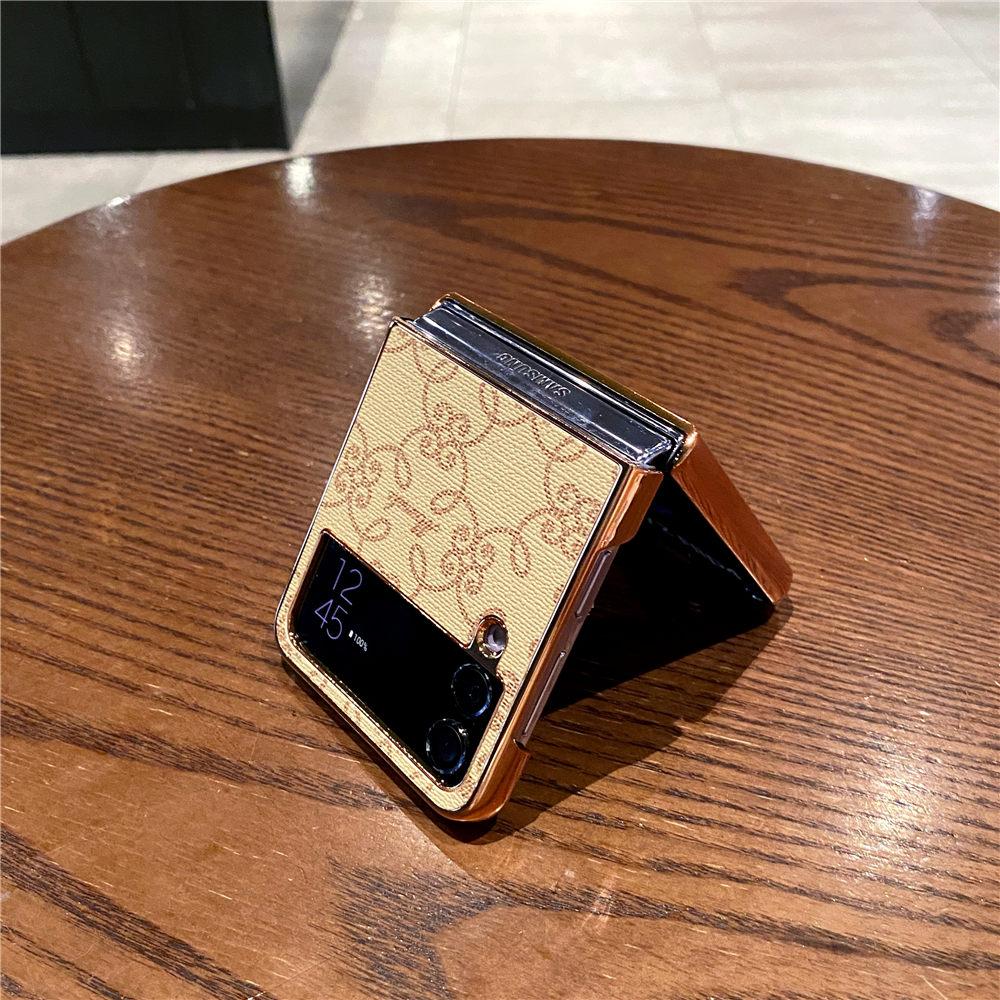 Гальванизированный чехол-подставка с кольцом из ПУ кожи для Samsung Galaxy Z Flip 6 Flip 5 Flip 4 3 Цветочная защитная накладка Funda