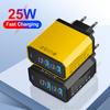 25 Вт 4 порта USB зарядное устройство быстрая зарядка QC3.0 дорожное зарядное устройство для iPhone 16 15 Samsung Xiaomi мобильный телефон адаптер EU US KR UK вилка
