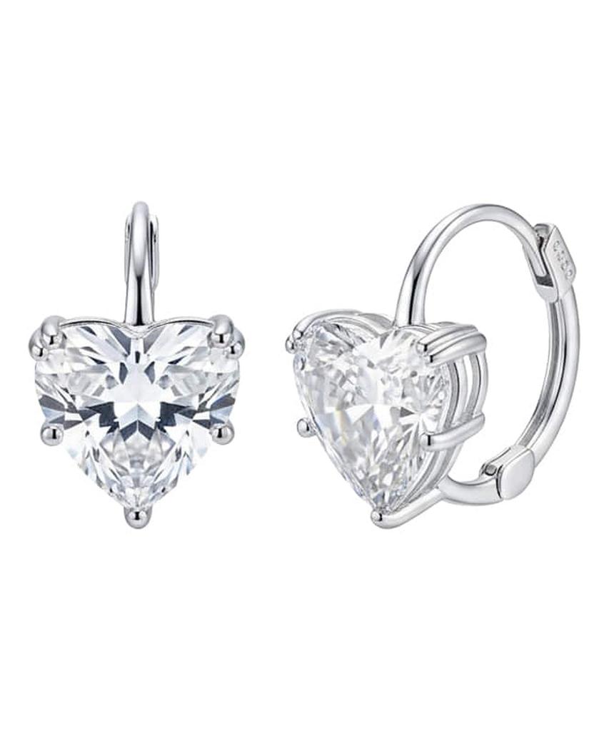 Серебряные серьги-кольца Alleun 925 пробы, Королевское сердце, с фианитами, с застежкой one-touch