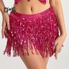 Женская юбка для танца живота с цепочкой, кисточками, пайетками, 3 слоя, на шнуровке, в стиле бохо, клубная одежда для выступлений, мини-юбка для латинских танцев, короткая юбка для тренировок, бедра, талия