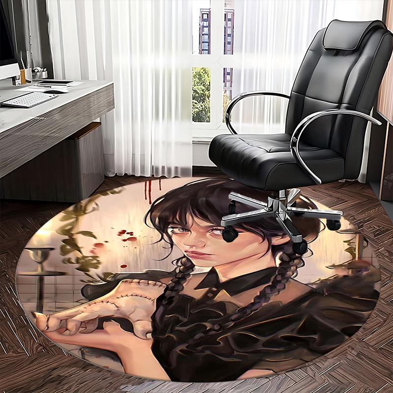 Gothic Fashion,The Addams Family Chair mat Round Rug Office carpet, Machine Washable, Non slip, Suitable for Living Rooms, Bedrooms