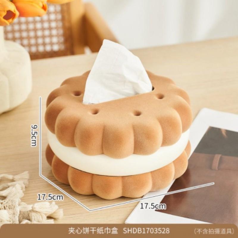 Cute Cookie-Shaped Resin Tissue Box Holder Kids Room Desk Bedside Living Decorative Storage Accessory