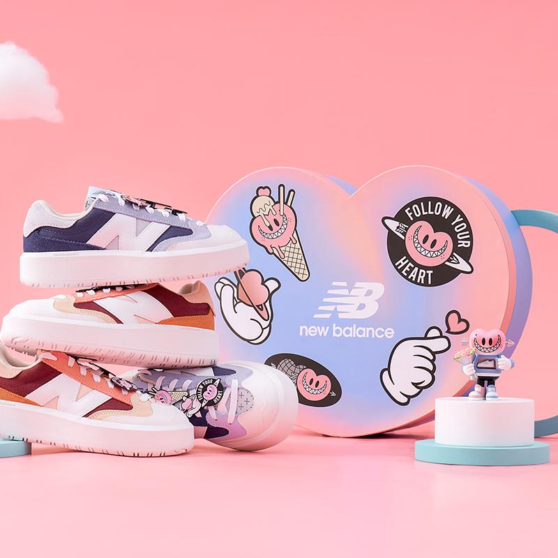 New Balance Nb 302 Большое Сердце Замшевая Ткань Кожа Ретро Повседневные Низкие Кеды для Скейтбординга Унисекс Кроссовки Розовые CT302MA(S-BOX)