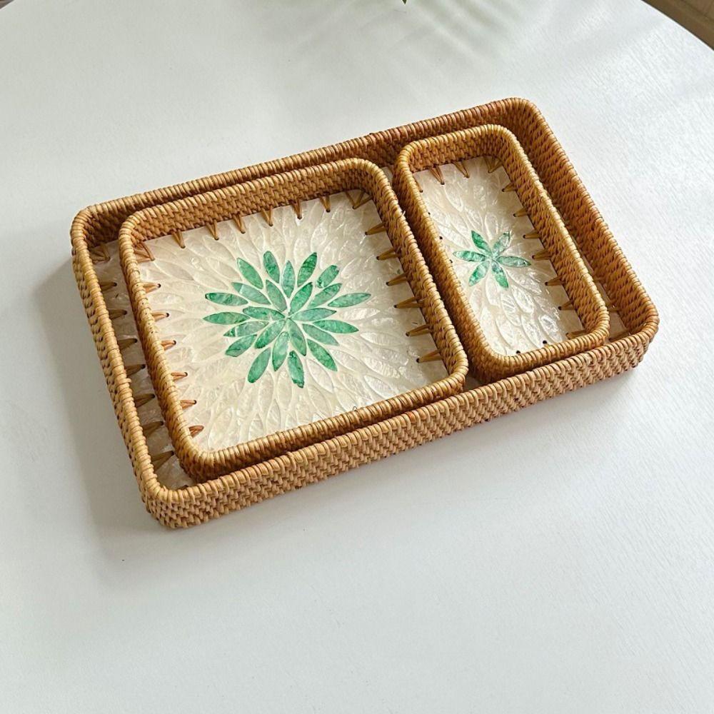 Плетеная из ротанга корзина с вставками из ракушек, плетение из ротанга, бытовая корзина из ротанга и ракушек, цветная декоративная плетеная корзина для фруктов