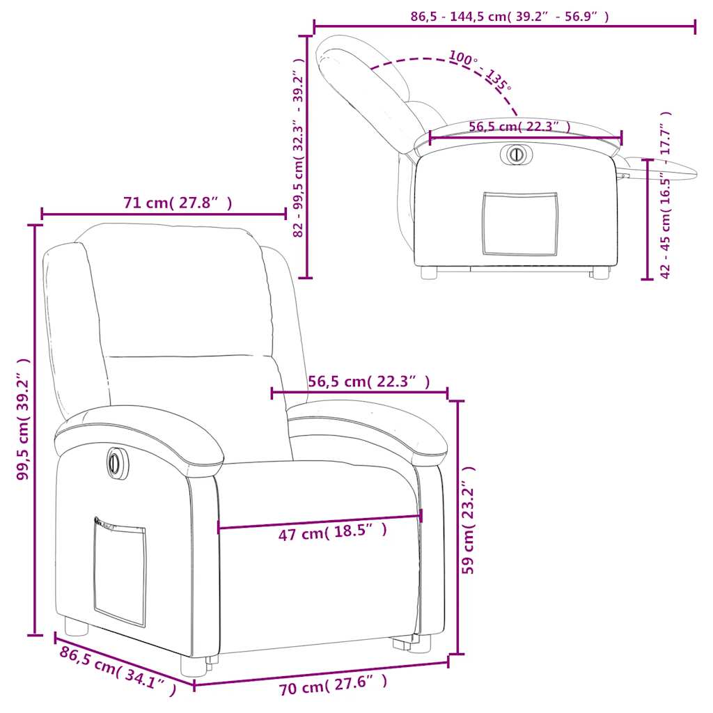 Electric Recliner Chair with Rising Function Blue Velvet