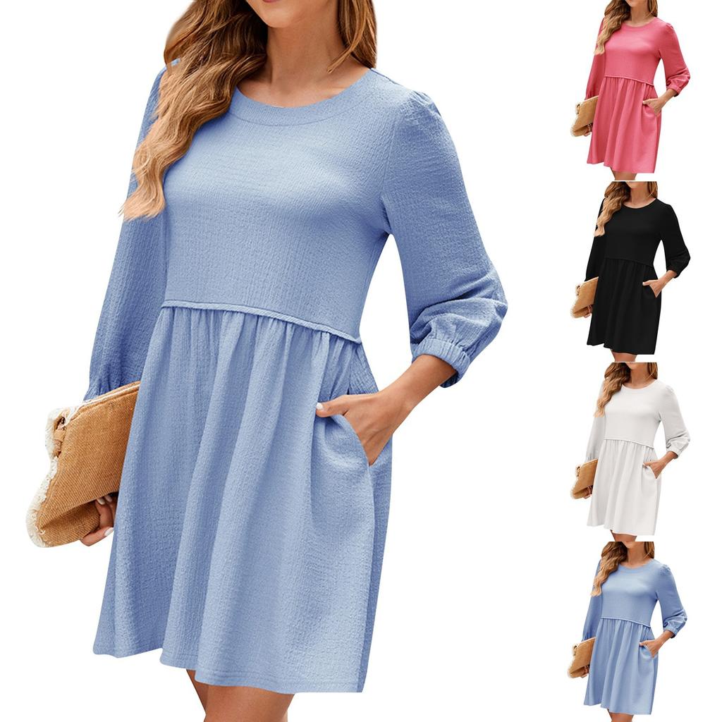 Women's Casual Fashion Sexy Solid Color Loose Three-quarter Sleeve Dress