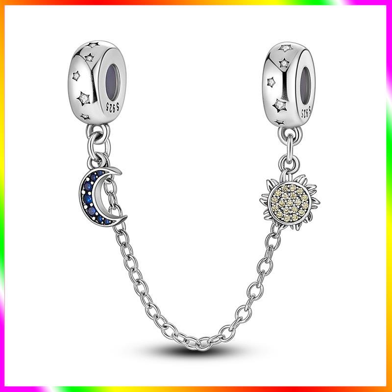 Новинка Шарм-бусина с цепочкой безопасности Звезда Луна Демонический глаз Подходит для оригинального браслета-шарма из стерлингового серебра 925 пробы Женские изысканные украшения