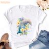 Funny Dolphin Print Tshirt Unisexs Clothing Harajuku Kawaii Clothes Whale Flowers Summer Tops Fashion T Shirt Femme