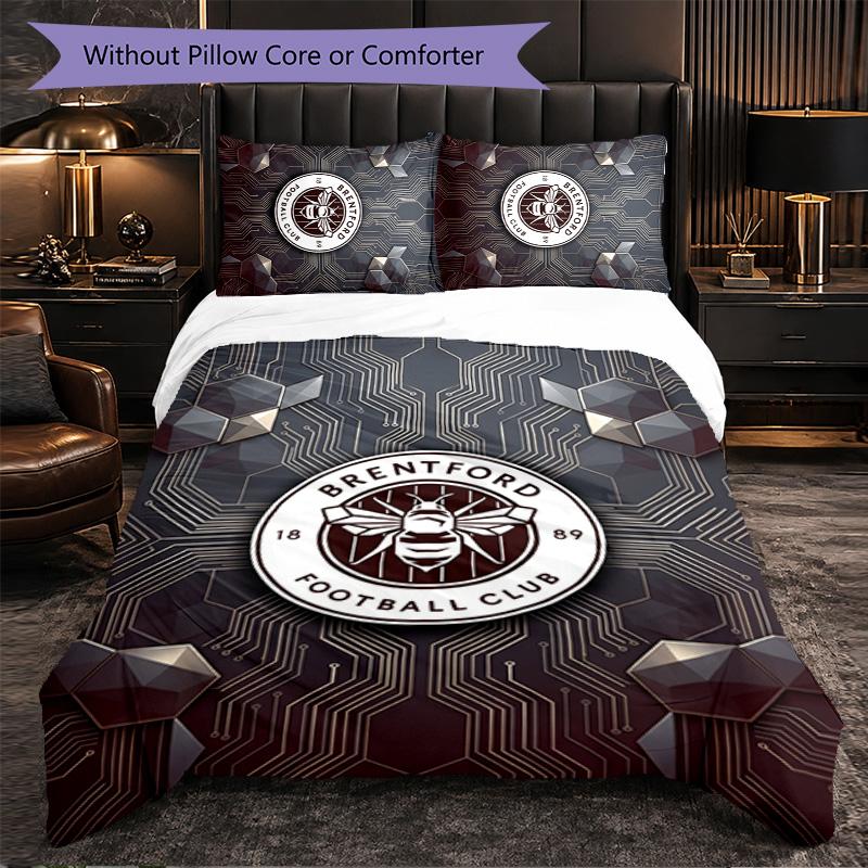 Brentford Football 3 Piece Bedding Set Soft Duvet Cover Set with Pillowcases Printed Bedroom Decor Set for Home