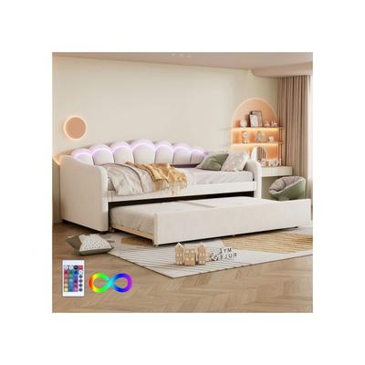 Кушетка - Daybettt - 90x200 см - Выдвижная кровать - Фланель и МДФ - Регулируемая светодиодная подсветка