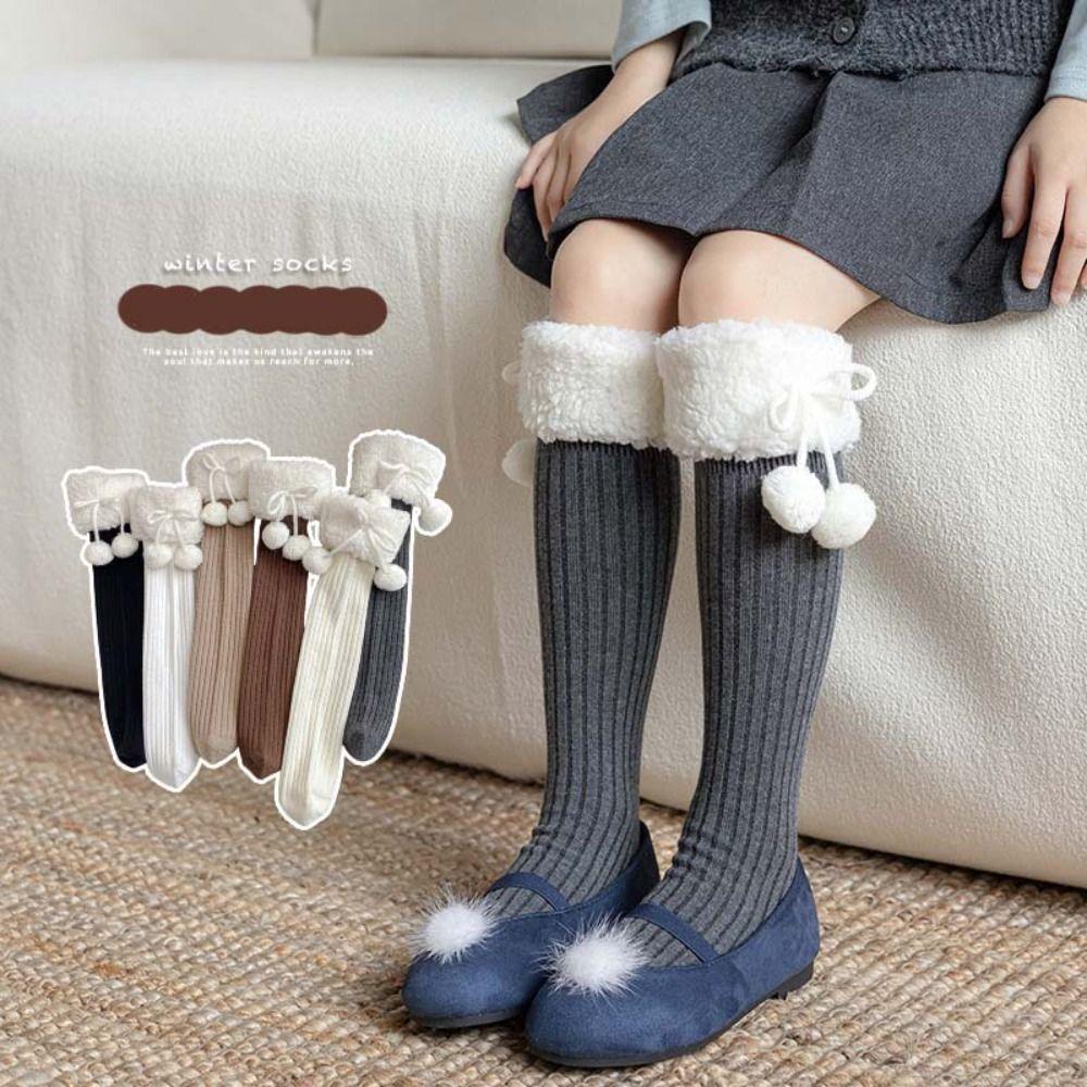 Long Tube Sock Plush Hosiery Autumn&Winter Bow Socks Fashion Design Lamb Wool Stocking  Women