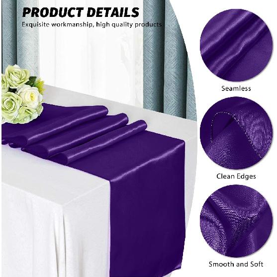 Quimoy 12 Pack Purple Satin Table Runner 12 x 108 Inch, Table Runner for Party Wedding Banquet Birthday Graduation Decoration, Bright Silk Smooth