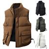 Men's Solid-color Casual Stand-up Collar Vest, Men's Loose Workwear Sleeveless Jacket Vest