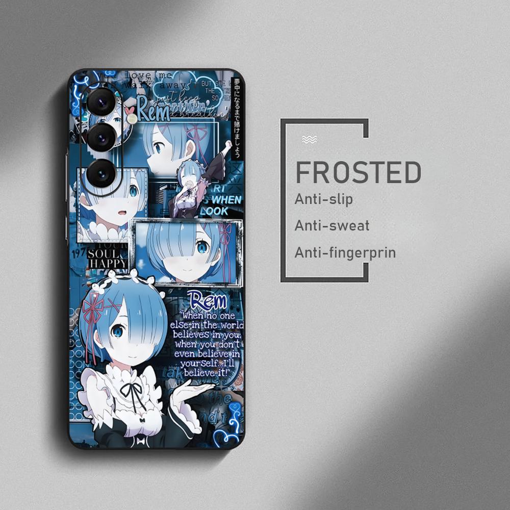 Милый чехол для телефона Re Zero Рем Аниме для Samsung Galaxy S25 S24 S23 S22 S21 S20 Plus Ultra Note20 Мягкий Черный
