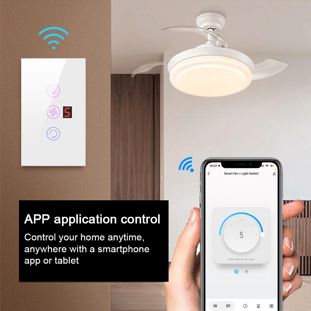 Tuya WiFi Intelligent Touched Screen Fan Light Switch Speed Adjustable Fan Light Switch Mobilephone