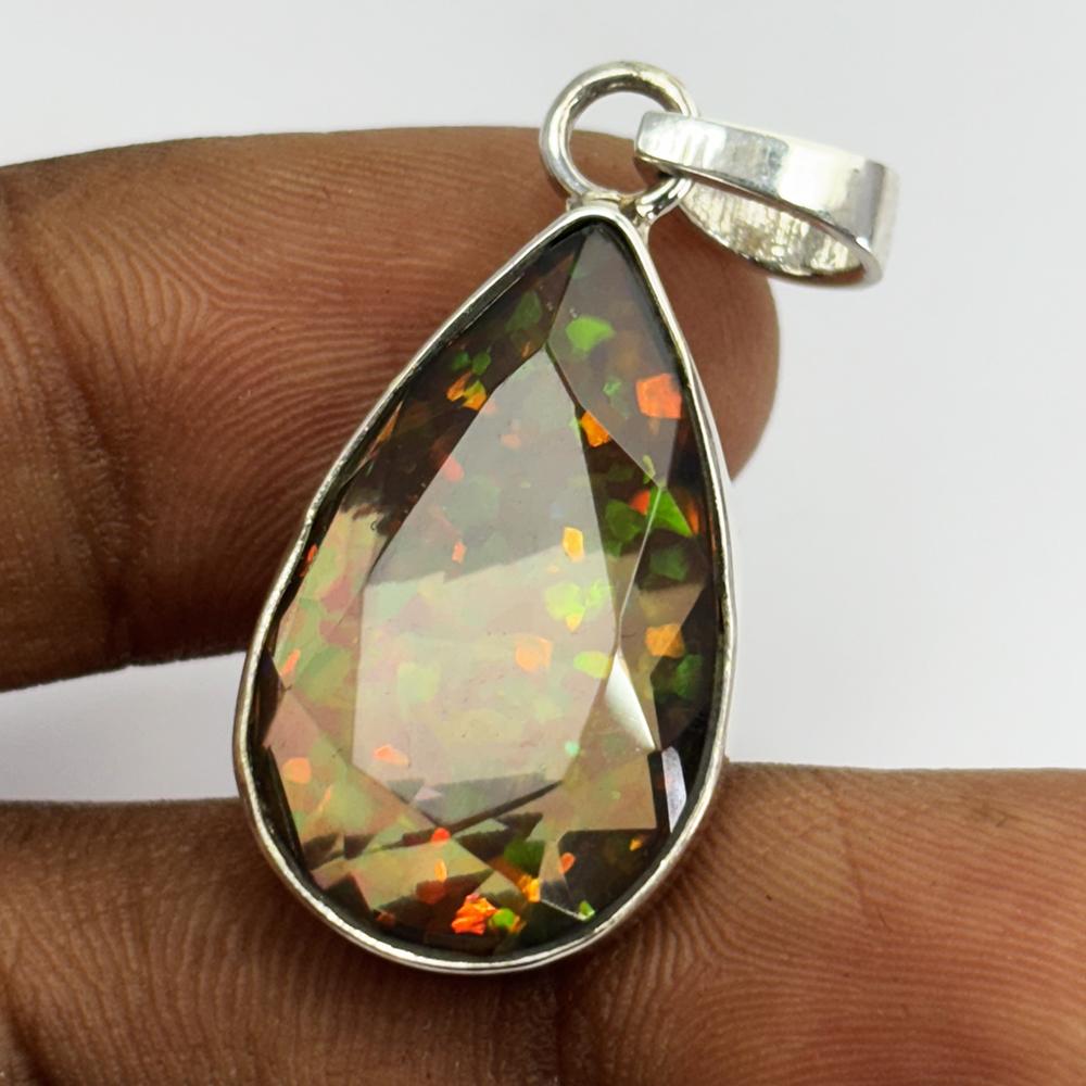 Natural Fire Opal 24 Ct 925 Sterling Silver Pendant Pear Gems For Gift