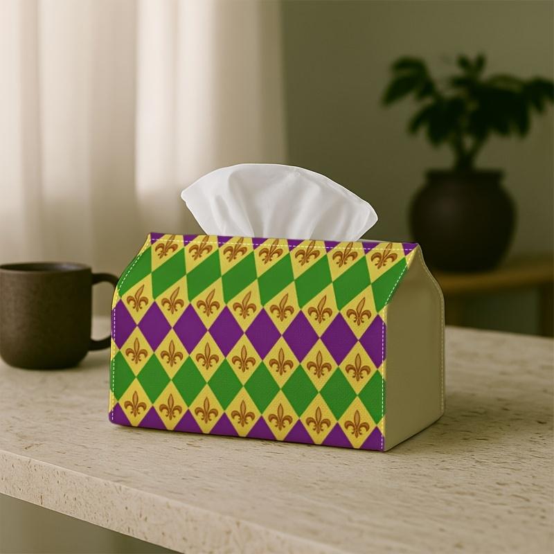 1pc of Festive Mardi Gras Tissue Box for Dining Napkins, Purple Green Fleur De Lis, a Home Tissue Box for Living Room Tables, And Car Tissue Box