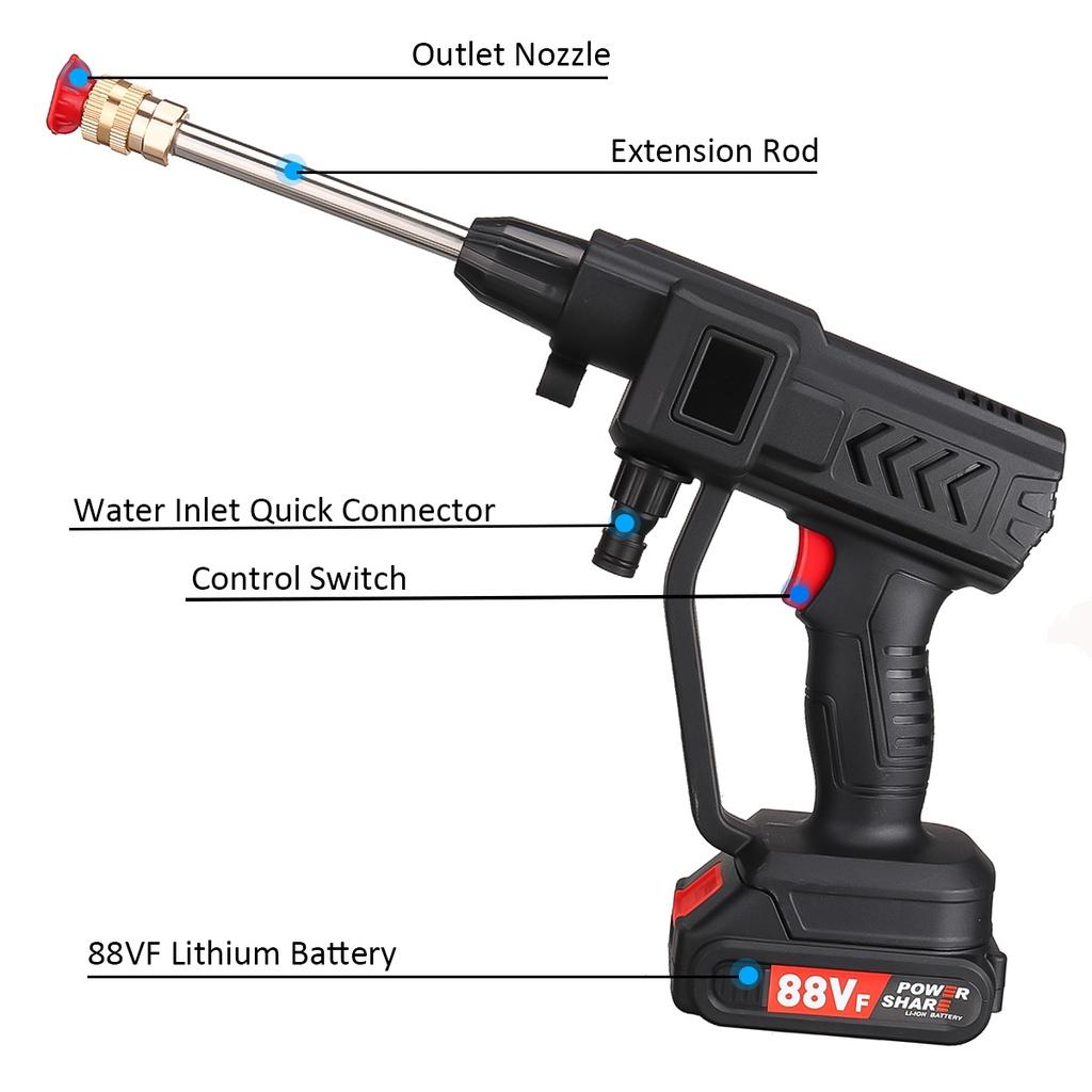 1500W 60 Bar Cordless High Pressure Car Washer Rechargeable Car Electric Water Gun Foam Machine for 18V Battery