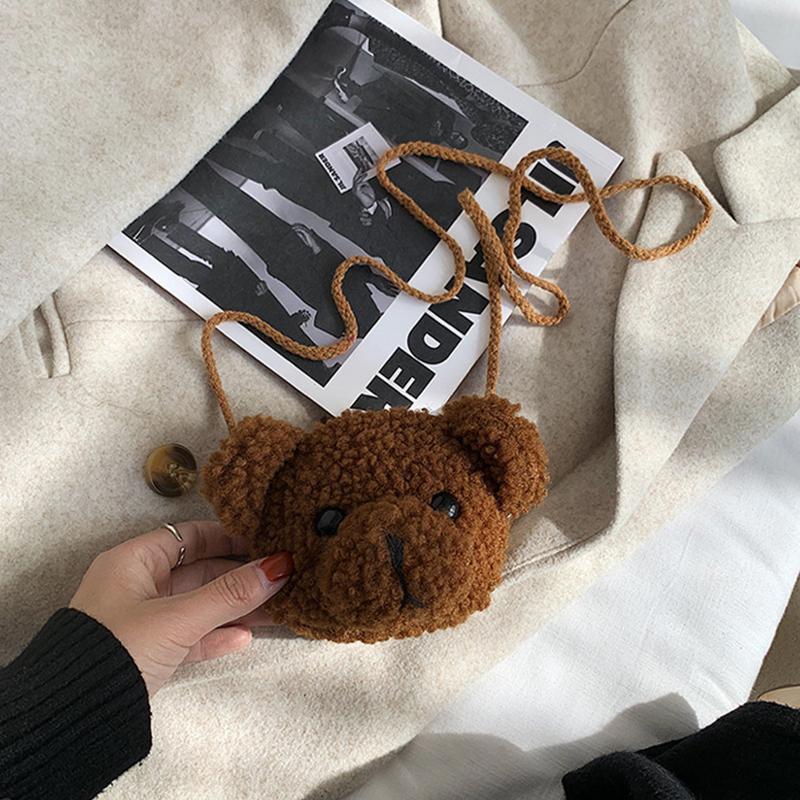Childrens Animal Plush Bear Bag Cute Cartoon Shoulder Messenger Purse Fluffy Toy for School Picnic