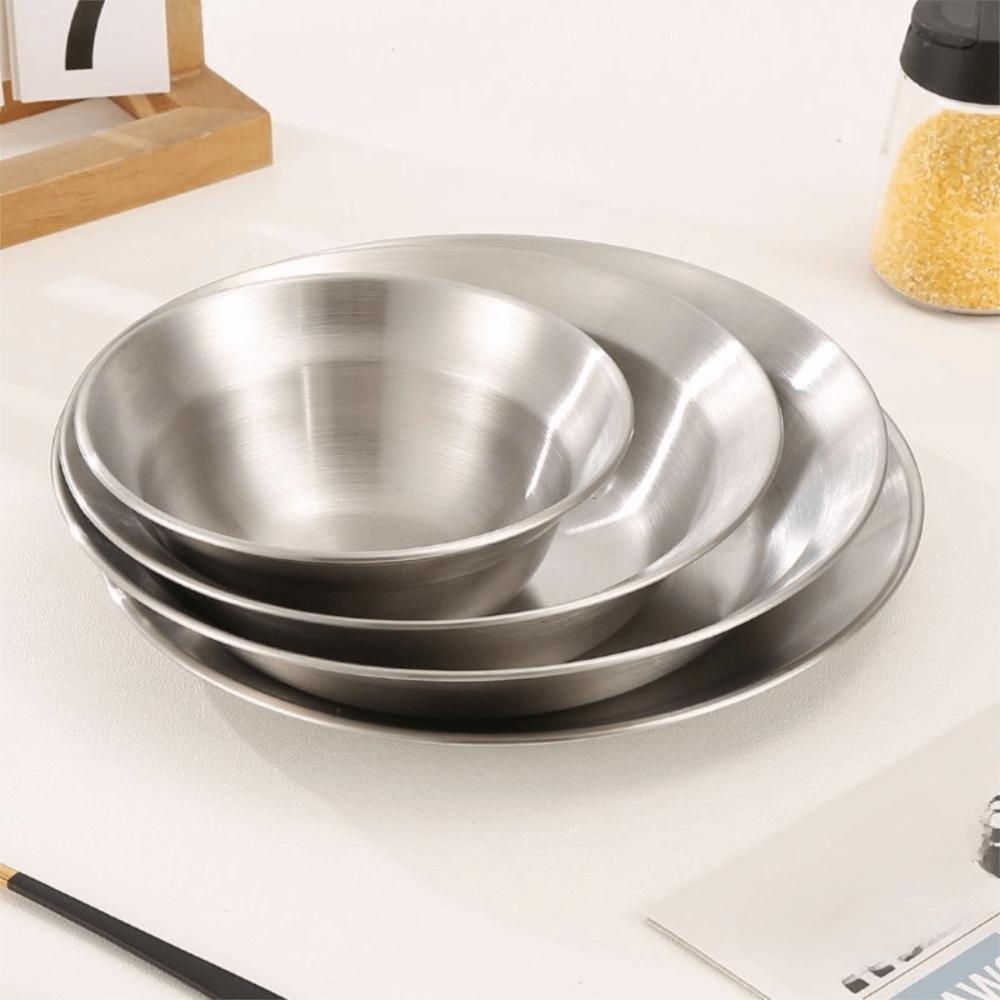 4PCS/SET Stainless Steel Outdoor Dining Plate Bowl Straw Hat Design Dessert Plate Easy To Clean