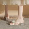 2025 New Square Head Open-toed Middle Heel Fairy Style Temperament with Flower Crystal Heel Cool Slippers Female Muller Shoes