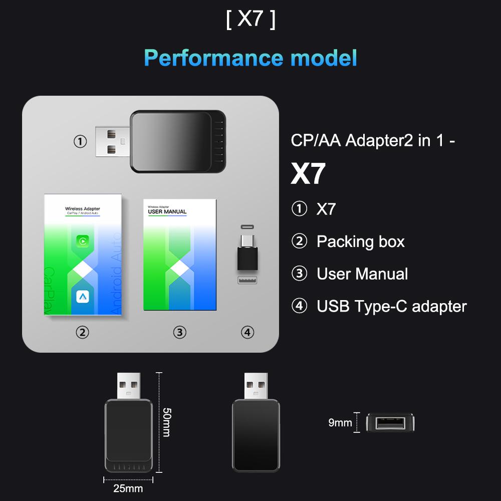 2 In 1 CarPlay & Android Auto Mini Ai Box Wireless Carplay Adapter Wired To Wireless Bluetooth WiFi Connect Plug and Play
