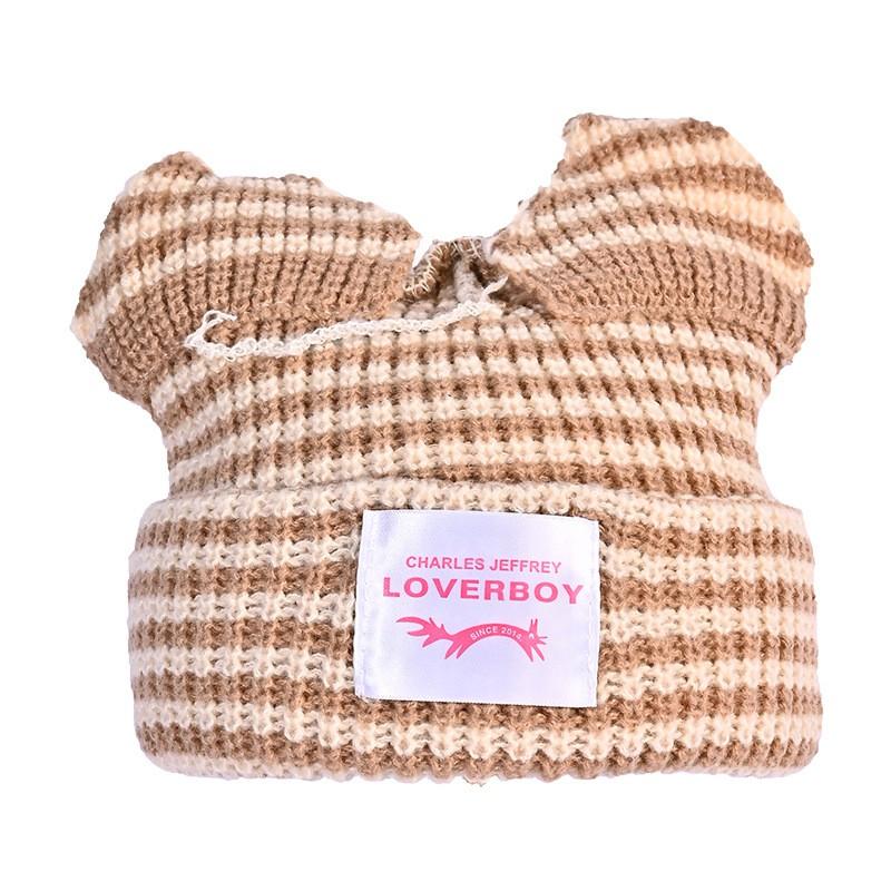 Womens Striped Knit Earflap Beanie Cute Cat Earmuff Hat Winter Warm Soft Pullover Cap