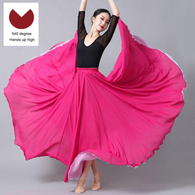 Women Double-side Chiffon Big Swing Skirt 540/720 Degree Classical Dance Skirt Belly Dance Costume Stage Performance Maxi Skirts