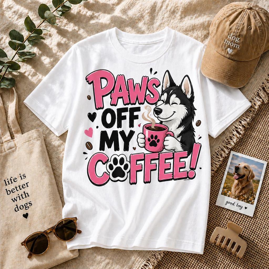 Husky Coffee T-Shirt, Funny Dog Lover Graphic Tee, Dog Mom Gift, Unisex Casual Shirt