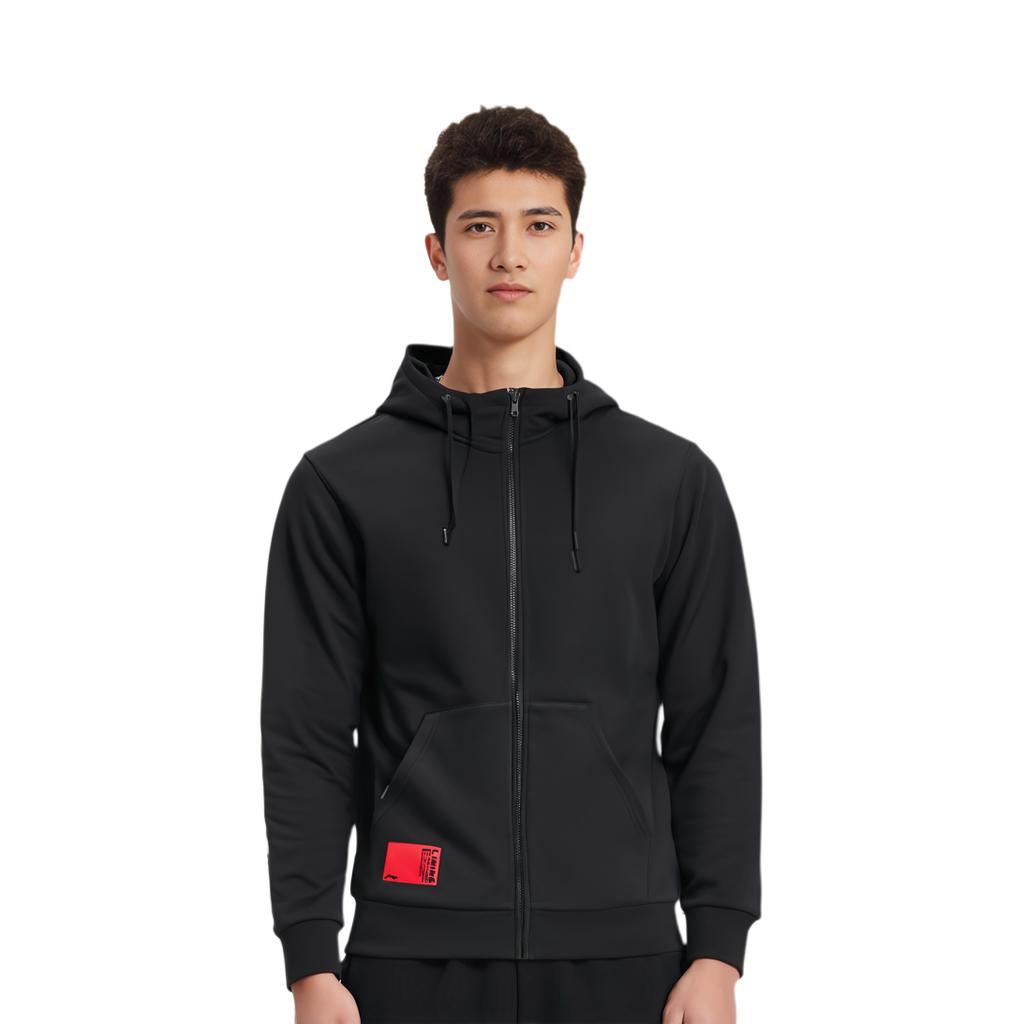 Li Ning Повседневная спортивная флисовая толстовка с капюшоном Мужские толстовки Черные AWDPD23-7
