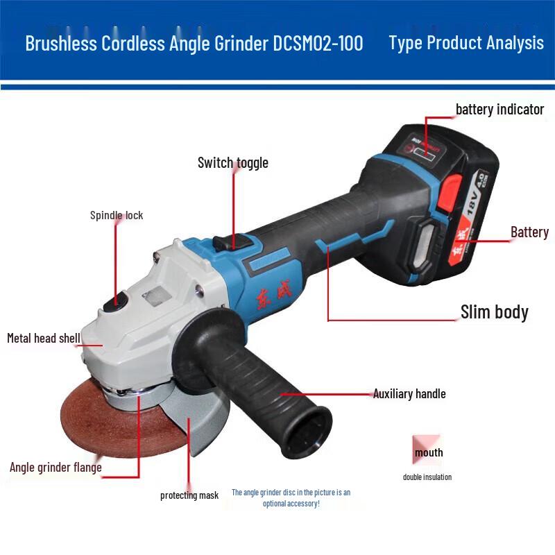 DCA Dongcheng 630W Cordless Brushless Slim Handle Angle Grinder CN plug (adapter included)