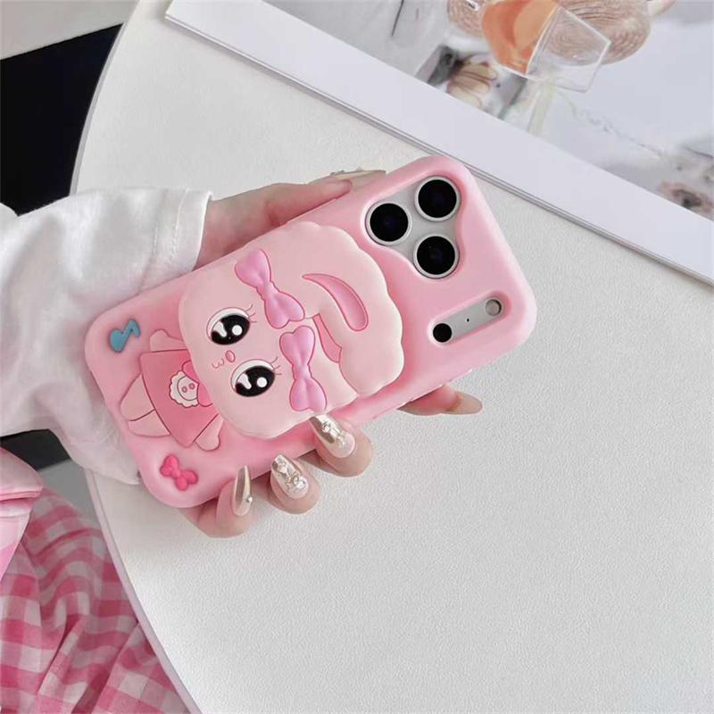 3D Милый Чехол-Держатель для Телефона для iPhone 17 16 15 14 13 Pro Max Мягкая Силиконовая Крышка