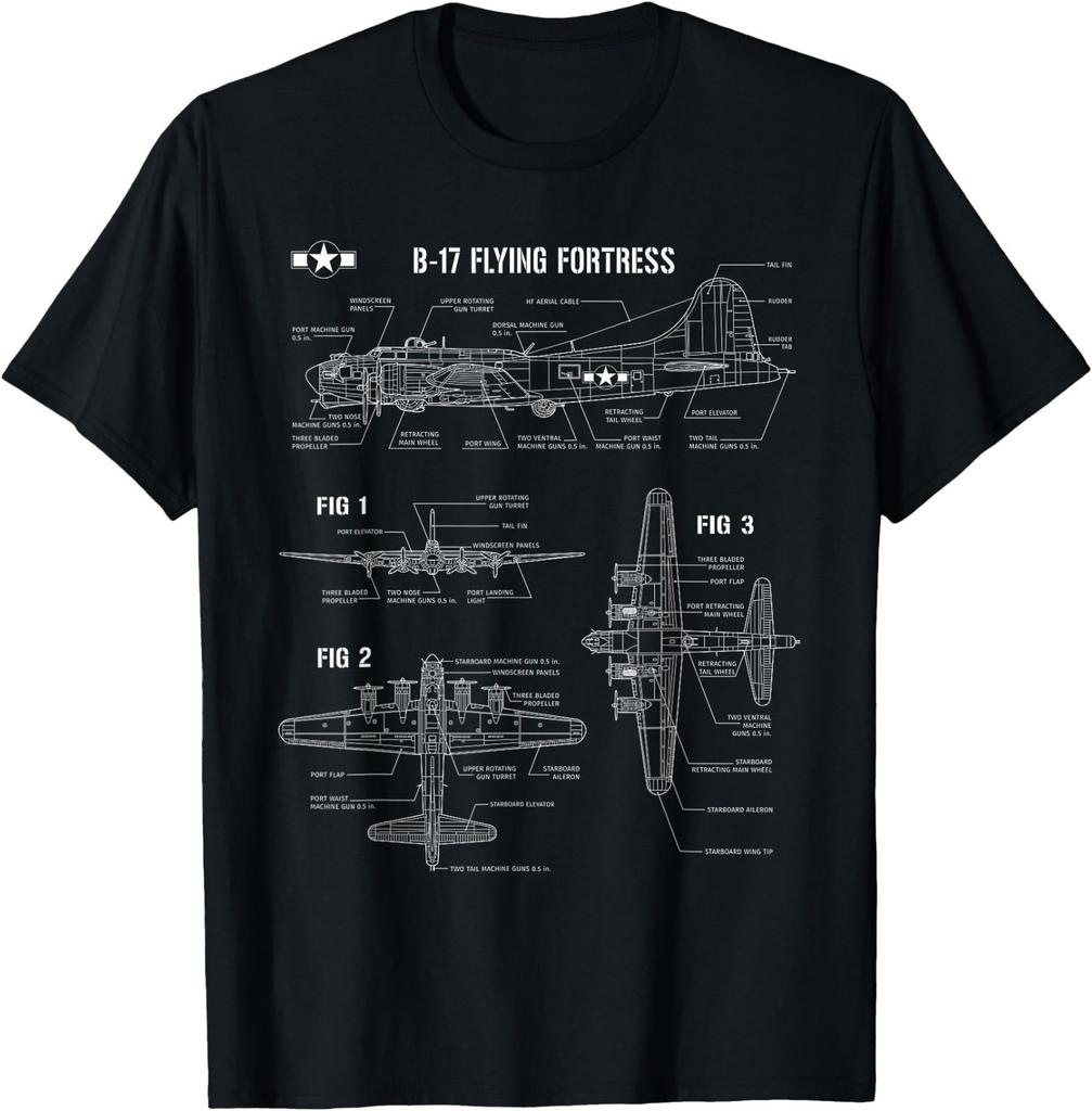 American WW2 Aircraft B-17 Flying Fortress Blueprint T-Shirt